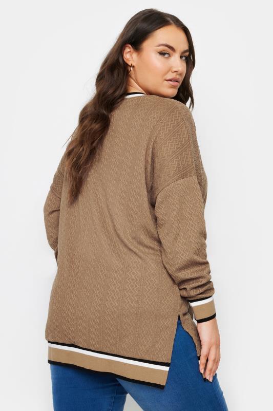 YOURS Plus Size Brown Cable Knit Sweatshirt | Yours Clothing 3