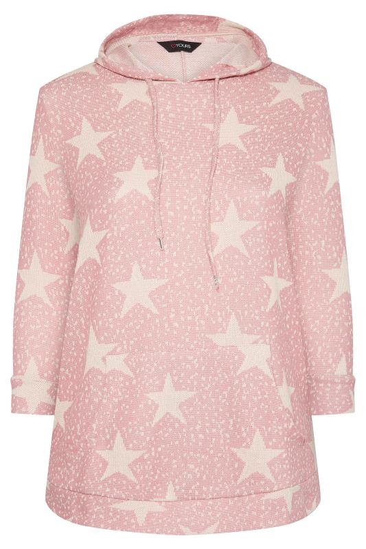 Curve Pink Star Print Knitted Hoodie_F.jpg