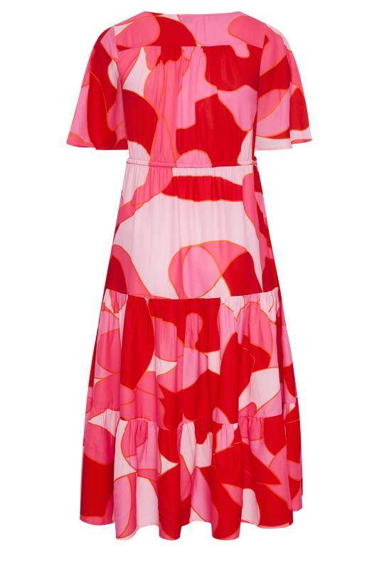 LIMITED COLLECTION Pink Plus Size Abstract Print Tiered Dress | Yours Clothing  8