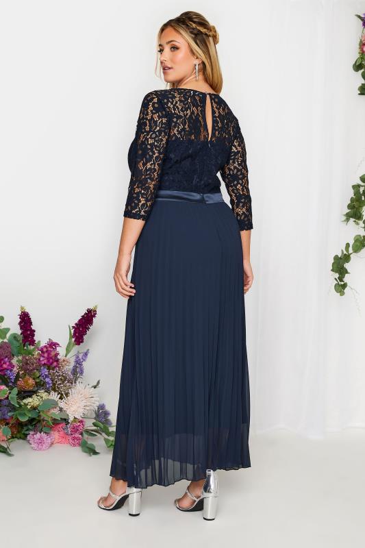 Plus Size YOURS LONDON Curve Navy Blue Lace Pleated Maxi Dress | Yours Clothing  3