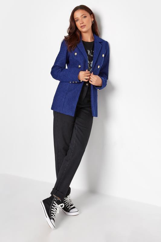 Tall Women's Blue Boucle Button Detail Blazer | Long Tall Sally  2