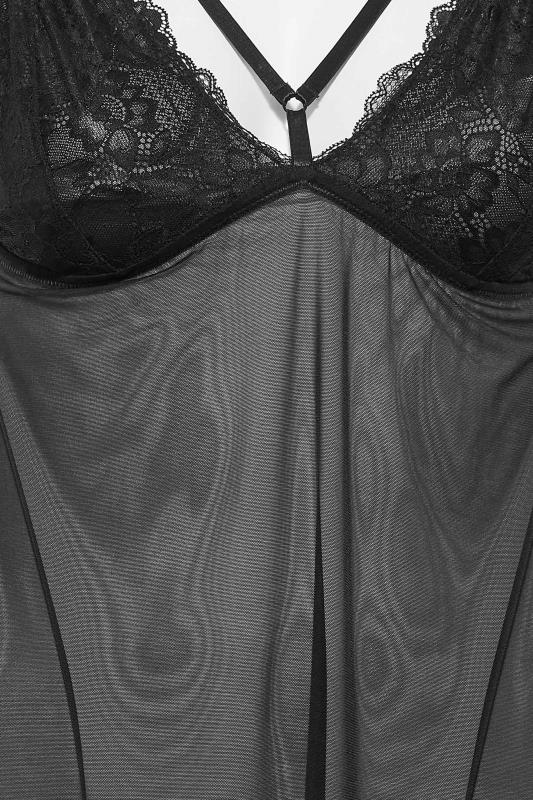 Plus Size Black Boudoir Strap Detail Mesh Lace Babydoll | Yours Clothing 3