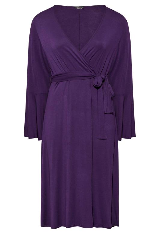 Curve Purple Long Flare Sleeve Wrap Dress 6