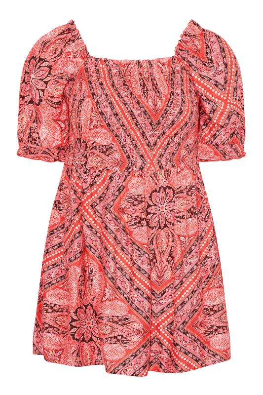 Curve Pink Paisley Print Square Neck Shirred Top 6