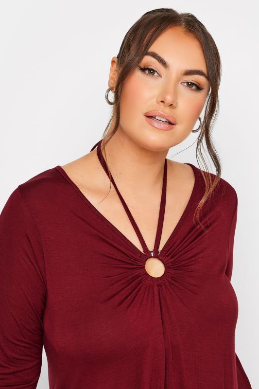 Plus Size Berry Red Keyhole Tie Neckline Swing Top | Yours Clothing 4
