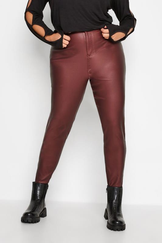 Plus Size  Curve Burgundy Red Coated Skinny Stretch AVA Jeans