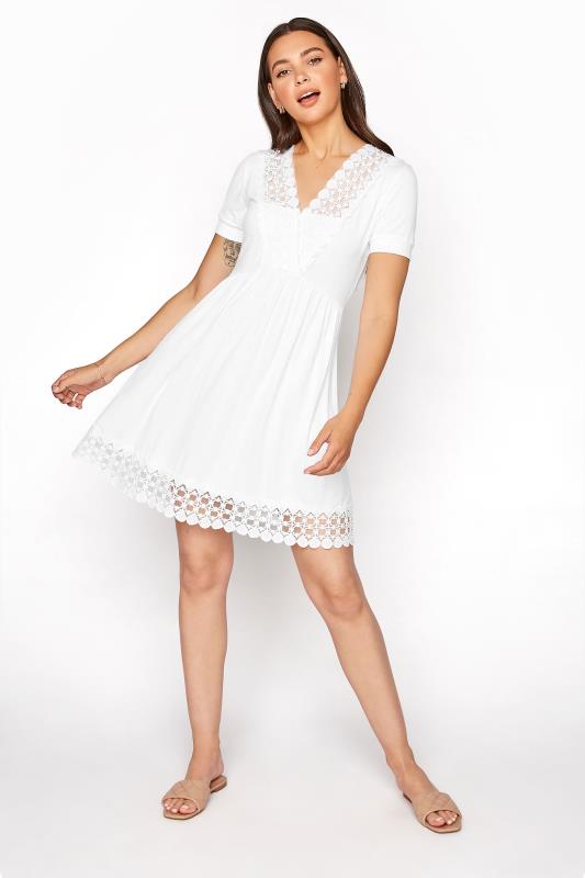 Tall  LTS White Crochet Trim Dress