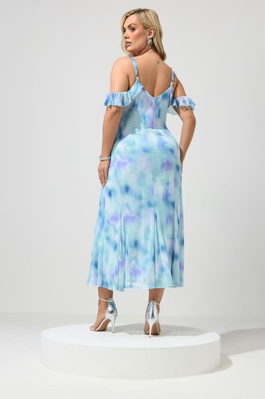 YOURS LONDON Plus Size Blue Abstract Colder Shoulder Dress | Yours Clothing 2
