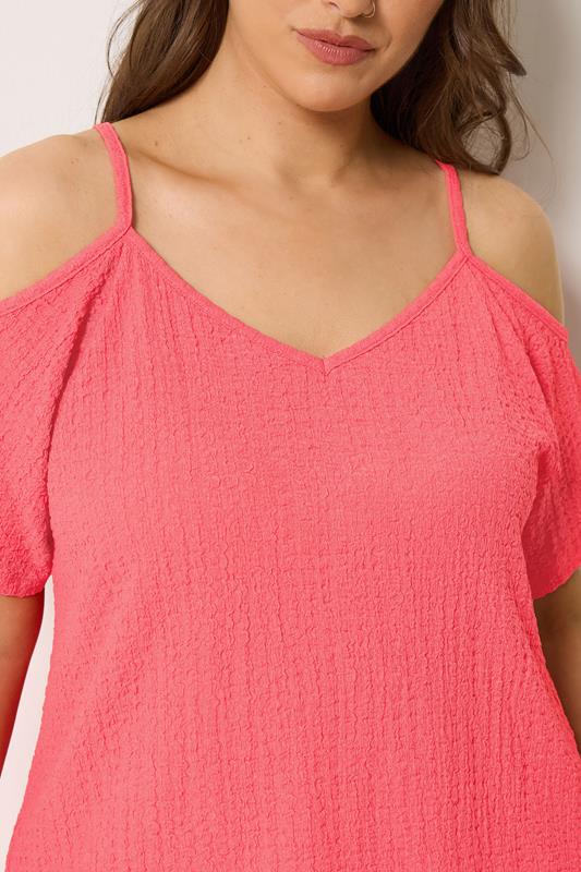YOURS Plus Size Pink Textured Cold Shoulder Top | Yours Clothing 4