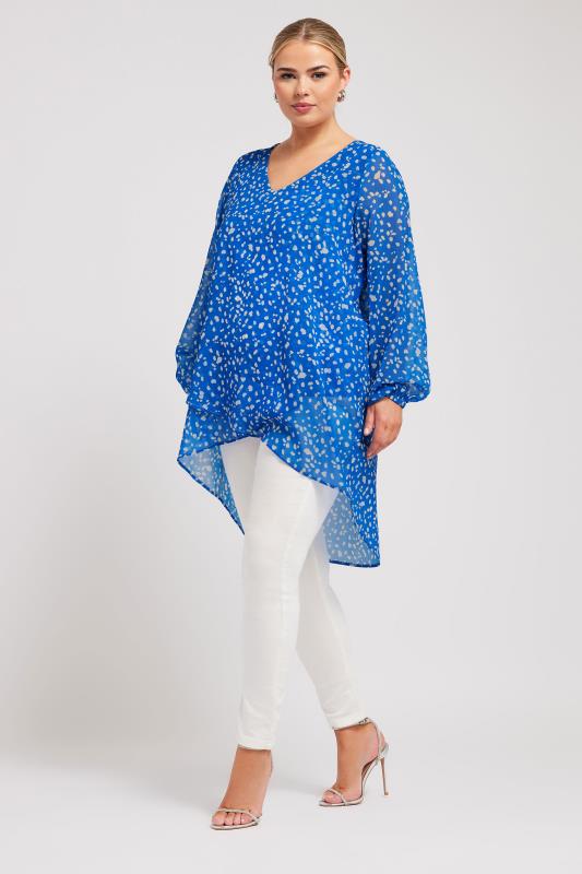 YOURS LONDON Plus Size Blue Dalmatian Print Wrap Front Blouse | Yours Clothing 2