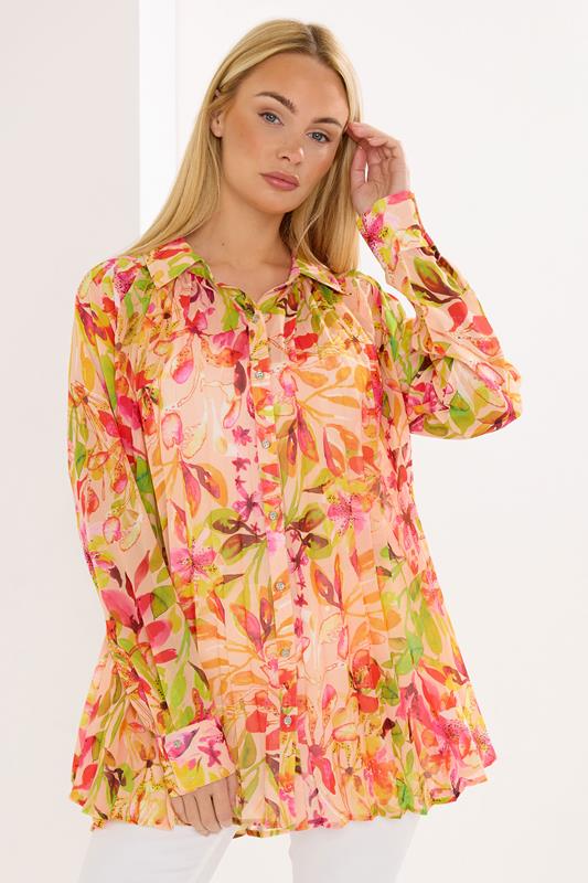 STAR camisa plisada con estampado floral naranja