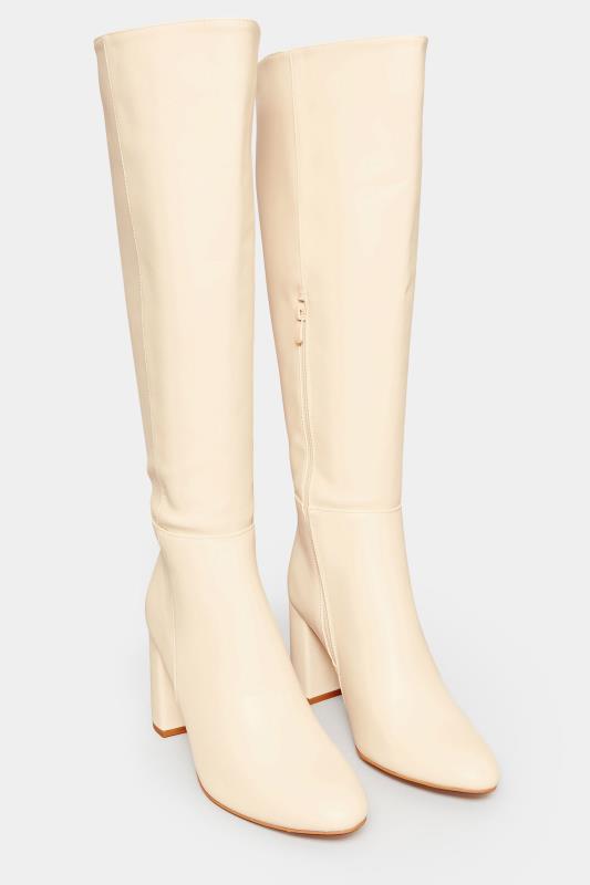 LIMITED COLLECTION Cream Block Heel Knee High Boots In Standard Fit | Yours Clothing 2