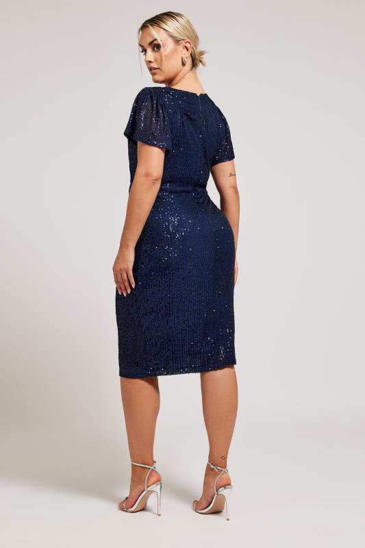 YOURS LONDON Plus Size Navy Blue Sequin Embellished Wrap Dress | Yours Clothing 3