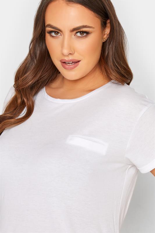 YOURS FOR GOOD Plus Size White Cotton Blend Pocket T-Shirt | Yours Clothing 4
