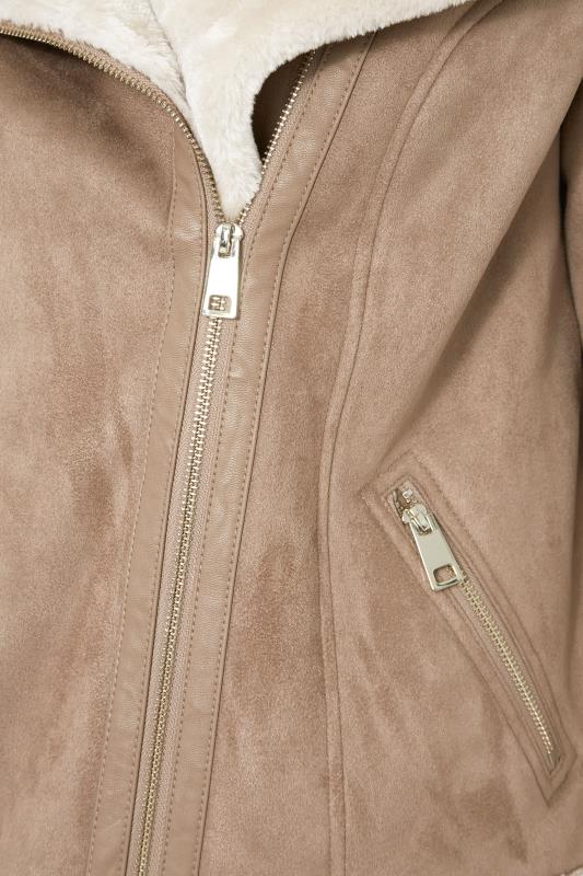 Plus Size Beige Brown Faux Fur Trim Aviator Jacket | Yours Clothing 5