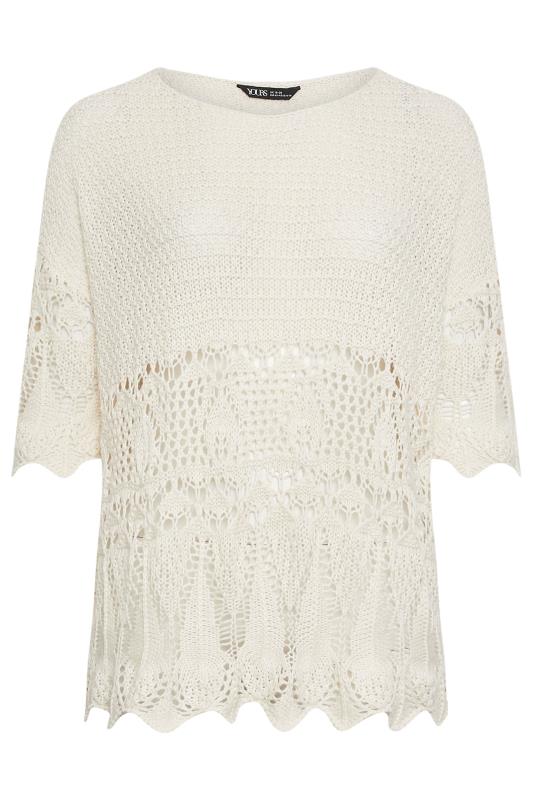 YOURS Plus Size Ivory White Crochet Detail Jumper | Yours Clothing 5