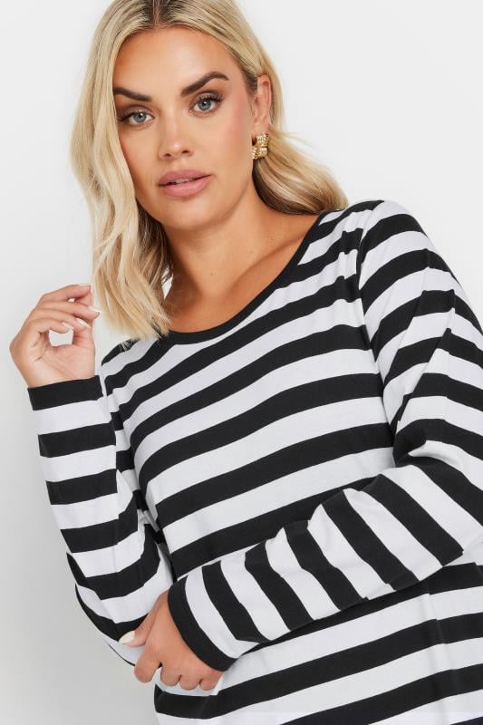 YOURS Plus Size Black & White Stripe Print T-Shirt | Yours Clothing  4