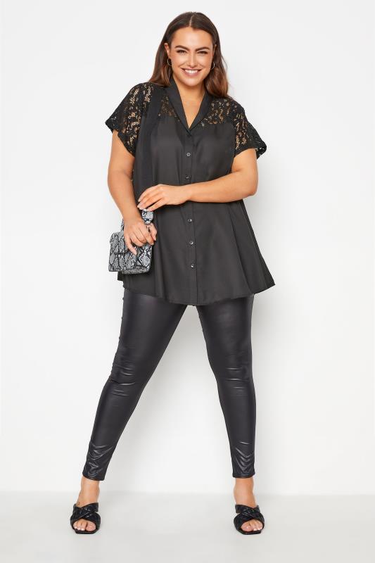 Plus Size Black Lace Insert Blouse | Yours Clothing 2