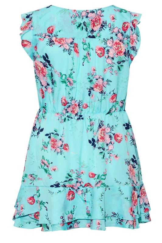 Curve Blue Floral Print Frill Sleeve Smock Top 7