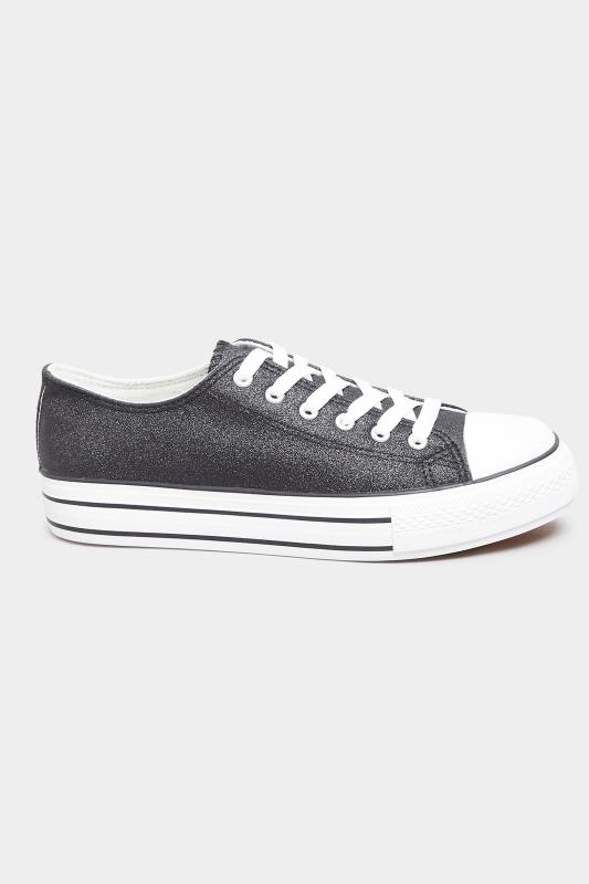 Plus Size Black Canvas Glitter Platform Trainers In Wide Fit | Yours Clothing 3