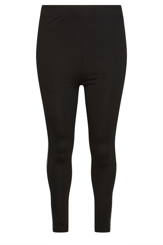 YOURS Plus Size Black Sequin Side Stripe Leggings | Yours Clothing 7