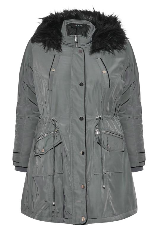 Plus Size Grey Plush Fur Trim Parka Coat | Yours Clothing 6