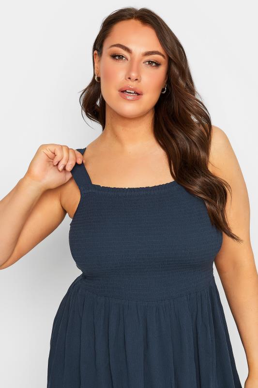 YOURS Plus Size Navy Blue Crinkle Vest Top | Yours Clothing 4