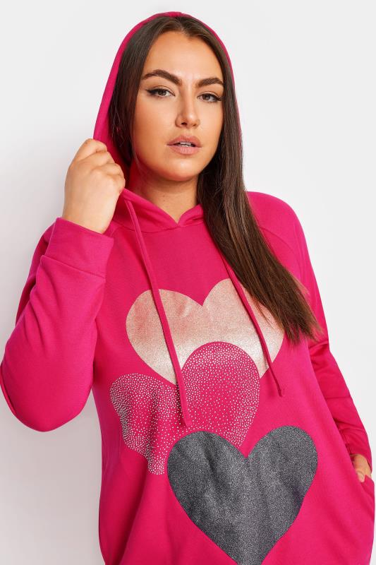 YOURS Plus Size Pink Heart Print Hoodie Dress | Yours Clothing 4