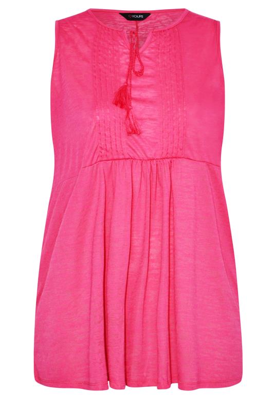Plus Size Pink Burnout Tie Neck Vest Top | Yours Clothing  5
