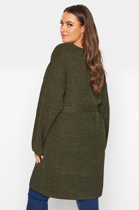 Curve Khaki Green Wide Sleeve Belted Cardigan 3