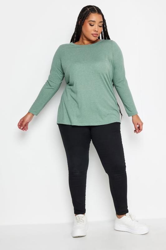 YOURS Plus Size Green Marl Long Sleeve Top | Yours Clothing 2