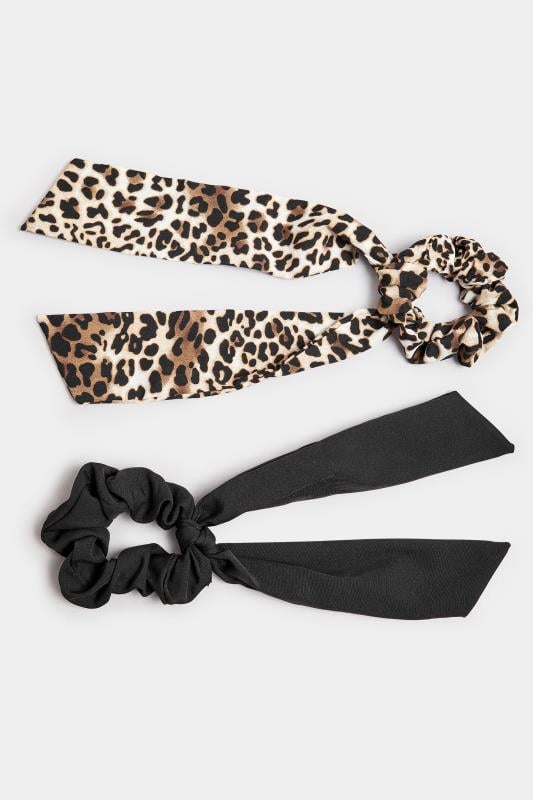 2 PACK Natural Brown Leopard Print Hair Scrunchies | Yours Clothing  3