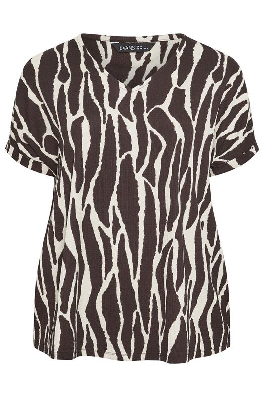 EVANS Plus Size Chocolate Brown Zebra Print V-Neck Top | Evans 5