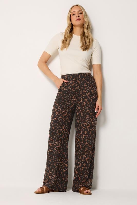  LTS Tall chocoladebruine broek met luipaardprint en wijde pijpen