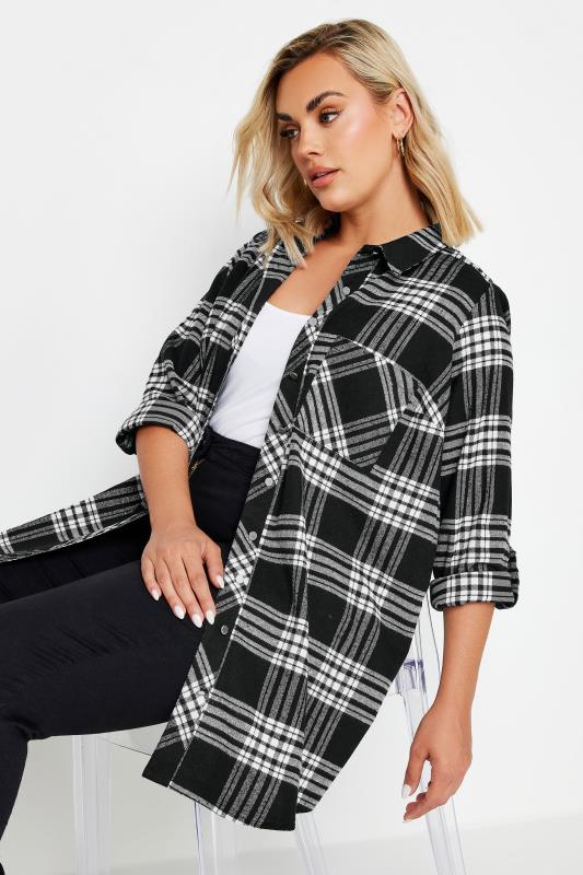 YOURS Plus Size Black & White Check Brushed Boyfriend Shirt | Yours Clothing 2