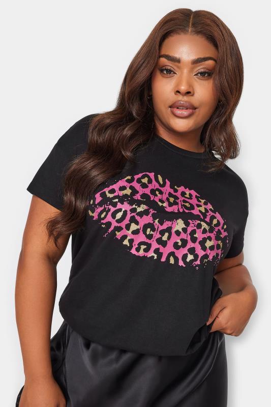 YOURS Plus Size Black Lips Print T-Shirt | Yours Clothing 4