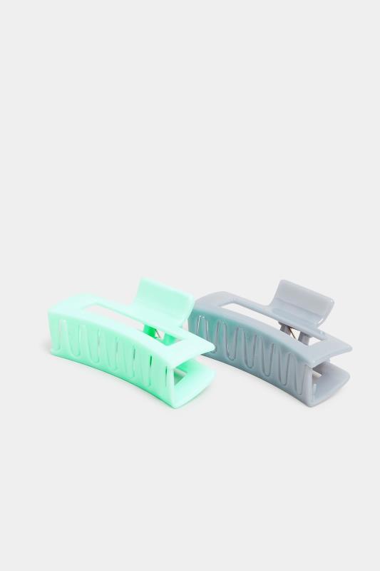2 PACK Mint Green & Grey Rectangle Hair Claw Clips 3