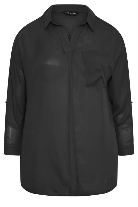YOURS Plus Size Black Half Placket Collared Blouse | Yours Clothing 6