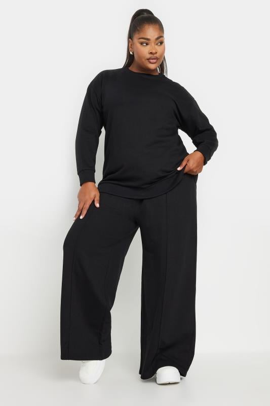 YOURS Plus Size Black Sweatshirt & Wide Leg Jogger Set | Yours Clothing 2