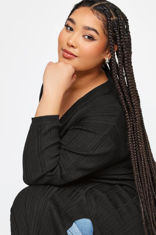 YOURS Plus Size Black Longline Ribbed Cardigan | Yours Clothing 4