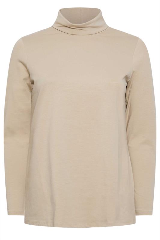 YOURS Plus Size Beige Brown Long Sleeve Turtle Neck Top | Yours Clothing 5