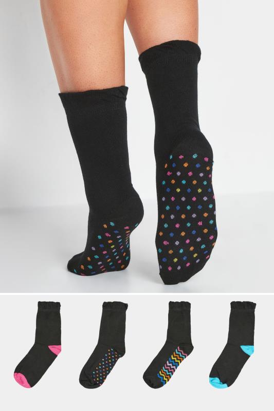 Plus Size  YOURS 4 PACK Black Stripe & Spot Print Footbed Ankle Socks