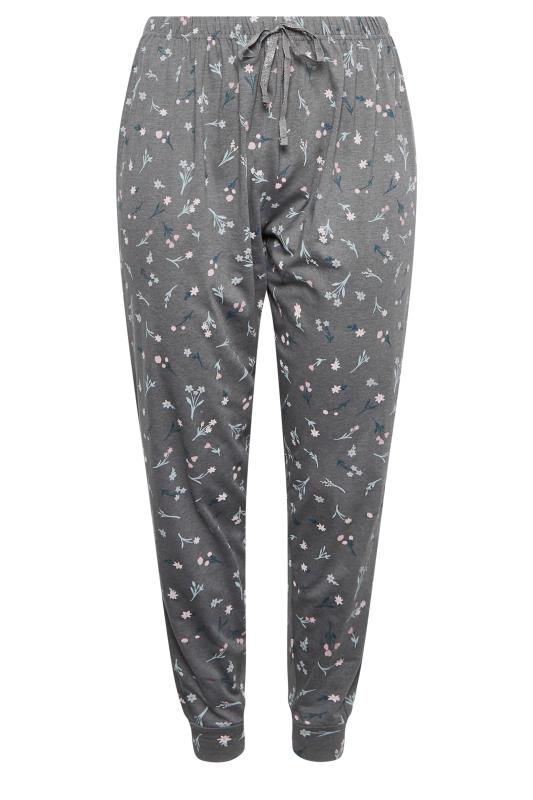 YOURS Plus Size Curve Grey Floral Cuffed Pyjama Bottoms | Yours Clothing  5