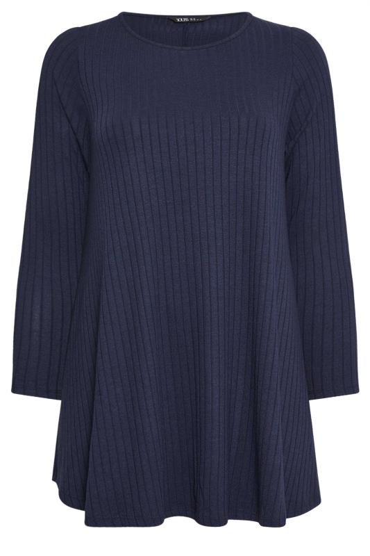 YOURS Plus Size Navy Blue Long Sleeve Ribbed Swing Top | Yours Clothing 5