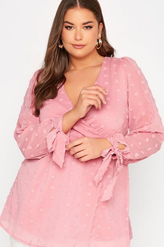 YOURS LONDON Plus Size Pink Spot Wrap Top | Yours Clothing 4