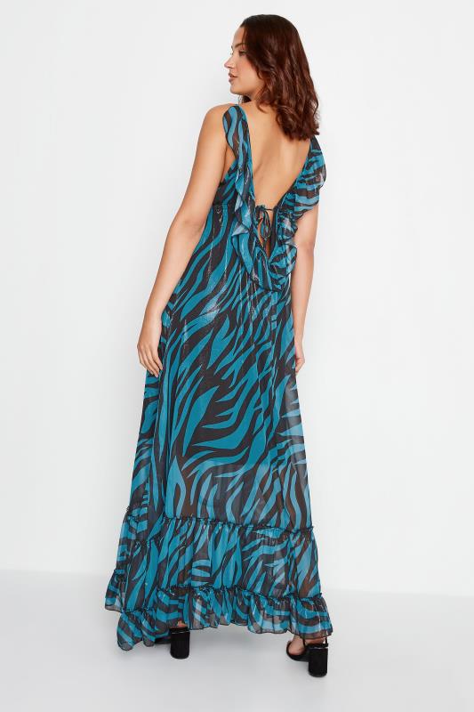 LTS Tall Women's Blue Animal Print Shimmer Frill Detail Maxi Dress | Long Tall Sally 3