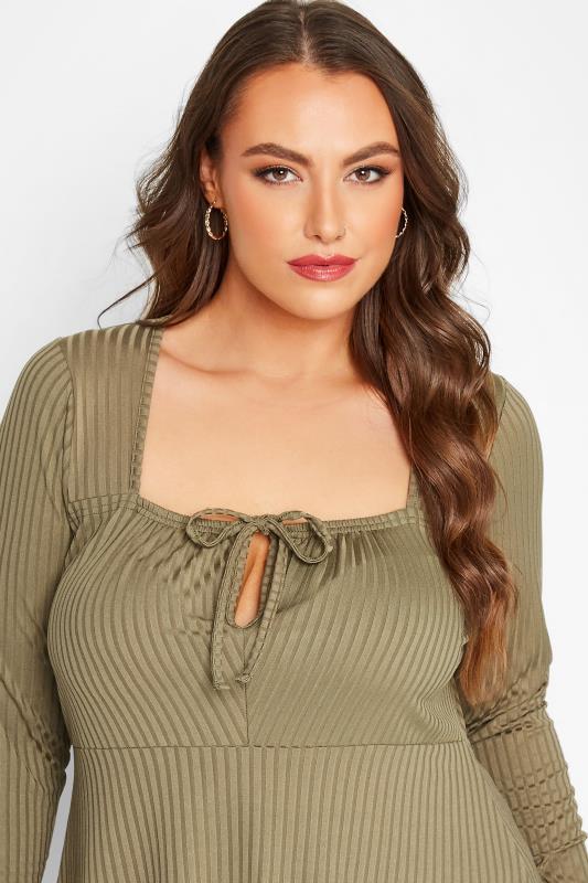LIMITED COLLECTION Curve Khaki Green Ribbed Square Neck Top 4