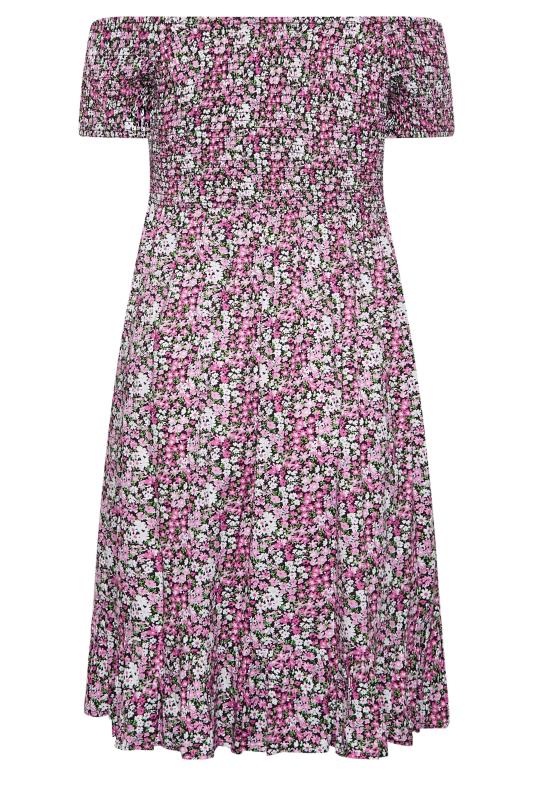 YOURS Curve Pink Floral Ditsy Shirred Midi Dress | Yours Clothing  7