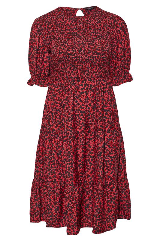 Curve Red Ditsy Print Puff Sleeve Smock Dress 6