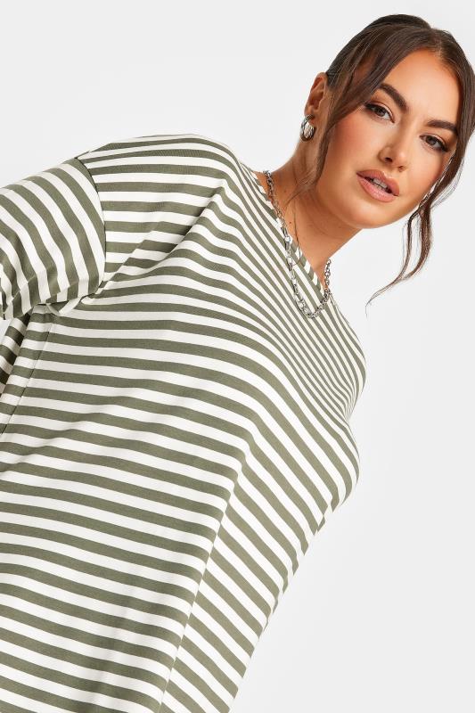YOURS Curve Khaki Green Stripe Oversized T-Shirt | Yours Clothing 4